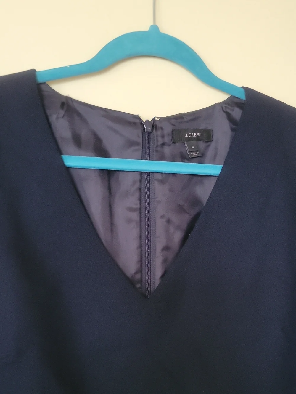 J. Crew Navy V-Neck Sheath Dress with Three-Quarter Sleeves